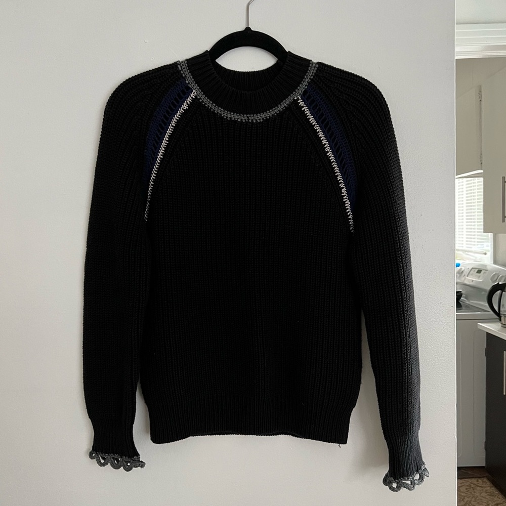 3.1 Phillip Lim navy wool/cotton blend sweater with detailed trim